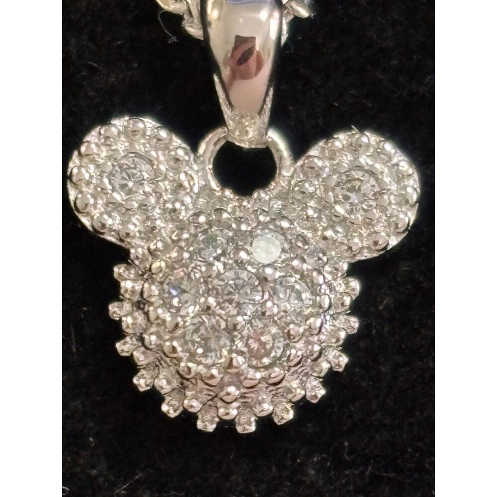 NWOT Disney Mickey Mouse Sterling Silver Moissanite Pavé Pendant Necklace - Picture 3 of 6